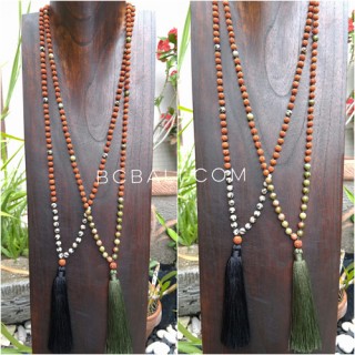 4color radraksha beads tassels necklace with glass beads